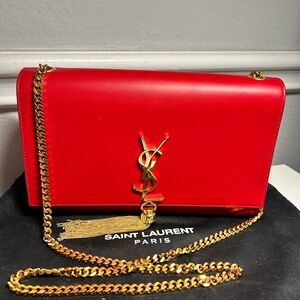 Saint Laurent Vibrant Red Crossbody with Gold Accents